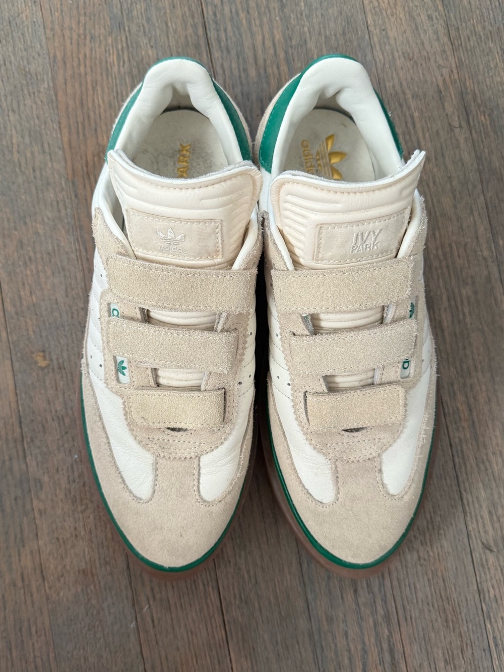 adidas Cream Suede & Green Accent Platform Sneakers